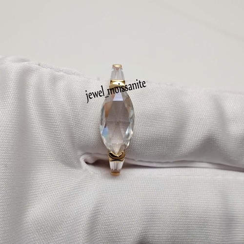 2.20 Ct East West Marquis Rose Cut White Moissanite Wedding Ring 14k Yellow Gold - Picture 9 of 10
