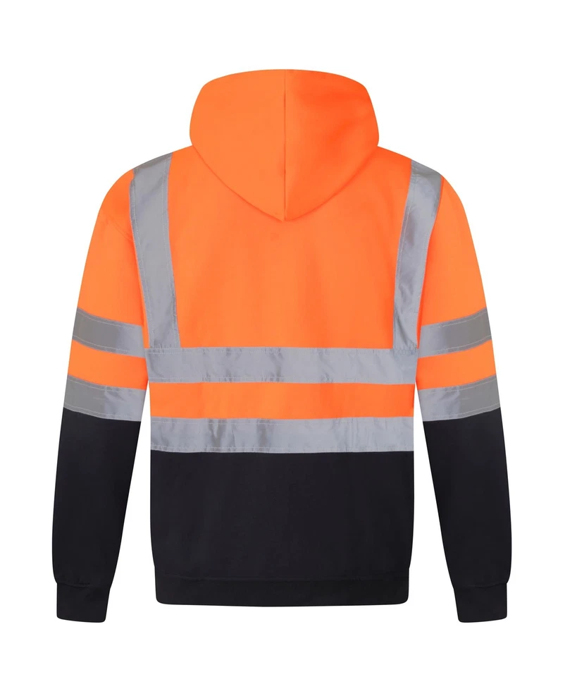 Hi Viz Hoodie High Visibility 2 Tone Pull Over Zip Hooded Work Wear Sweatshirt - Image 4 of 4