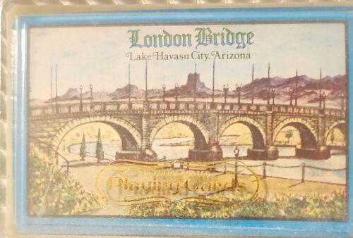 Nuove carte da gioco blu vintage London Bridge Lake Havasu City AZ rivestite in plastica - Foto 1 di 3
