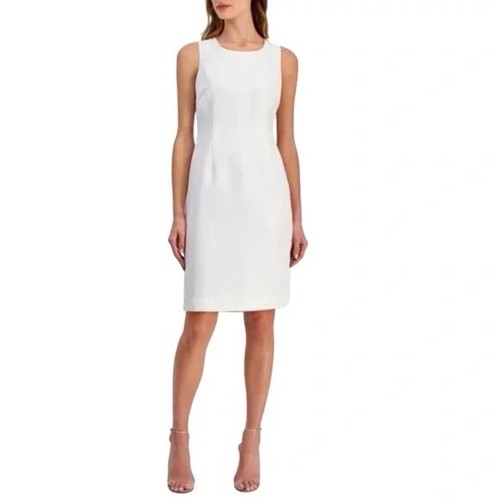 Le Suit Women Dress Size 4 White Textured Jacquard Sleeveless Round Neck Sheath