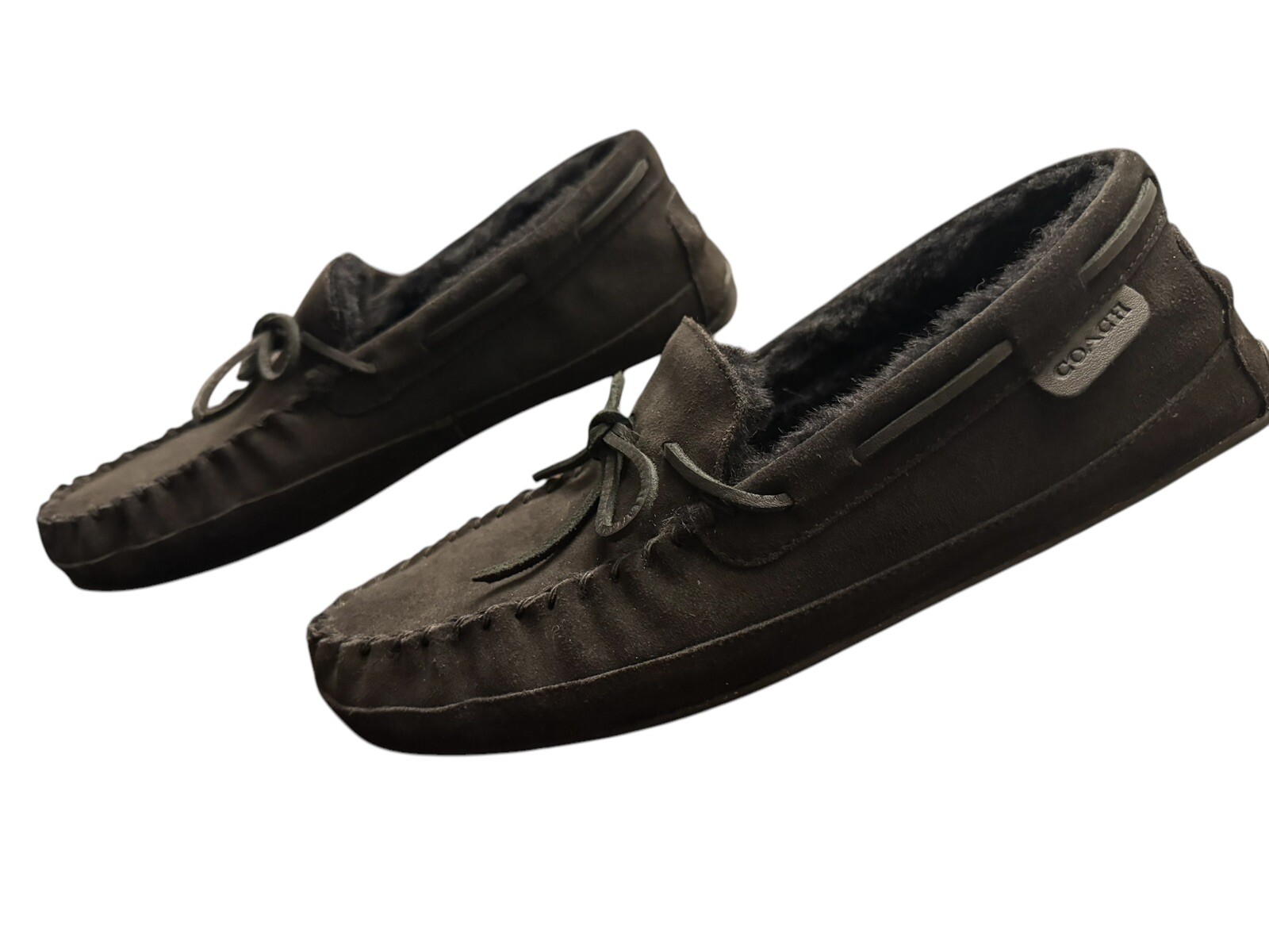 SAOLA Pantofole mocassino Coach uomo 9 5 D nere scamosciate foderate in shearling suola gomma ottime condizioni