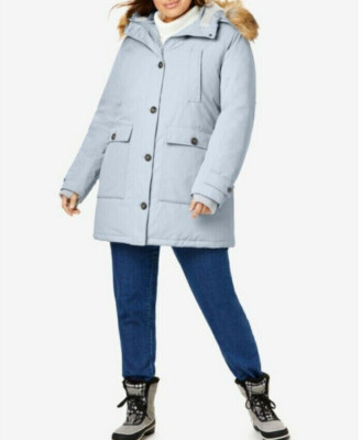 NEW Woman Within Gray Plus Size 1X Arctic Parka Coat Thinsulate Lined Hood Fur