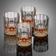Whiskey Glasses Set of 4 - 7.7OZ Old Fashioned Crystal Tumbler Bourbon Scotch ..