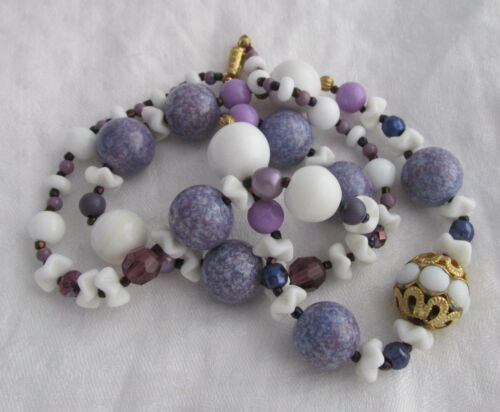 Lavender and Cobalt Blue Foil Beads with Miracle Beads and Purple Glass Beaded Necklace