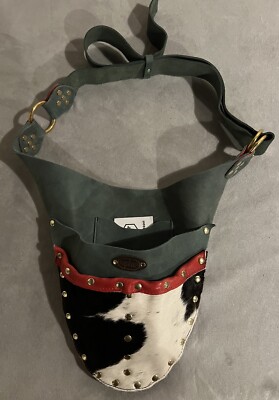 Fothergill & Hanson Green Leather + Cowhide Hip Pouch Brass Rivets NEW Gardening