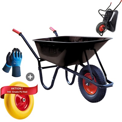 DIVID  Schubkarre 250Kg Luftreifen mit Stahlfelgen + PU ERSATZRAD & HANDSCHUHE