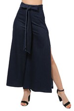 Women's Juniors High Waist Deep Side Slit Denim Ankle Wide Flair Pants
