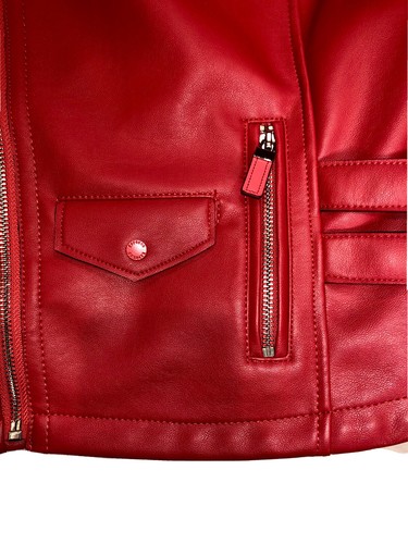 NWT Express Red faux leather Moto jacket racing jacket womens size small - Bild 6 von 11