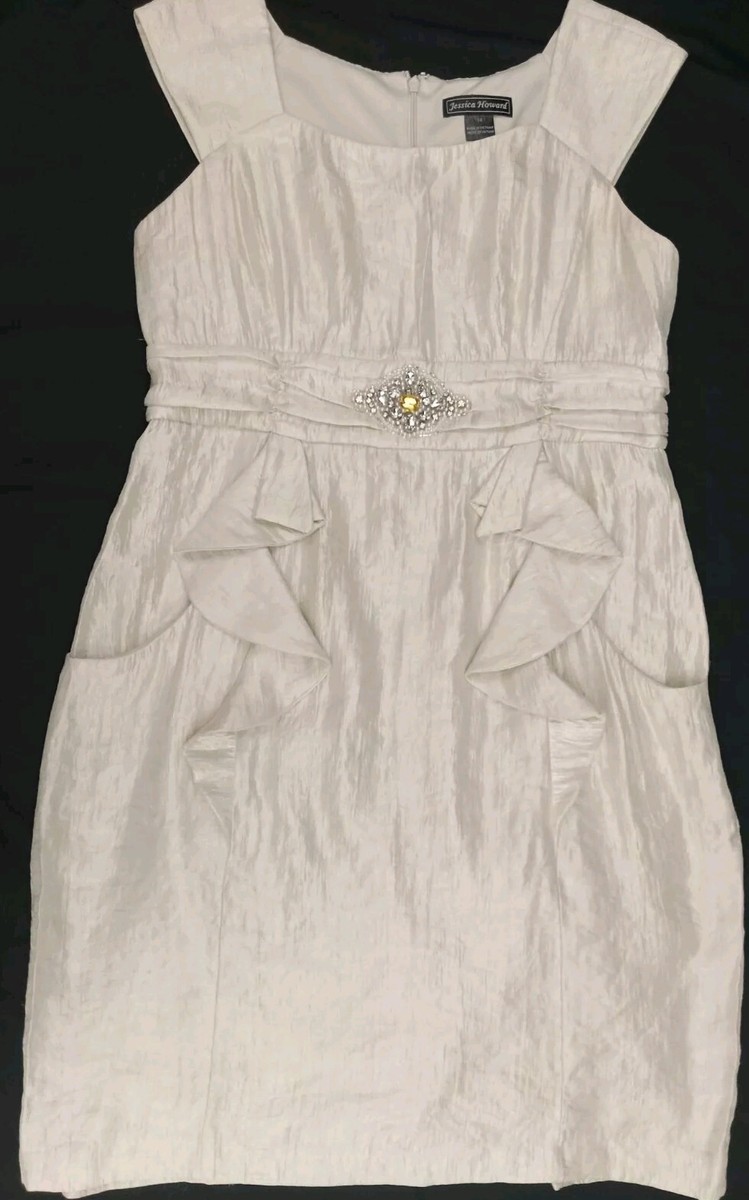 Jessica Howard Gold Cocktail Midi Dress Size 14 Beaded Waist Sleeveless |  eBay