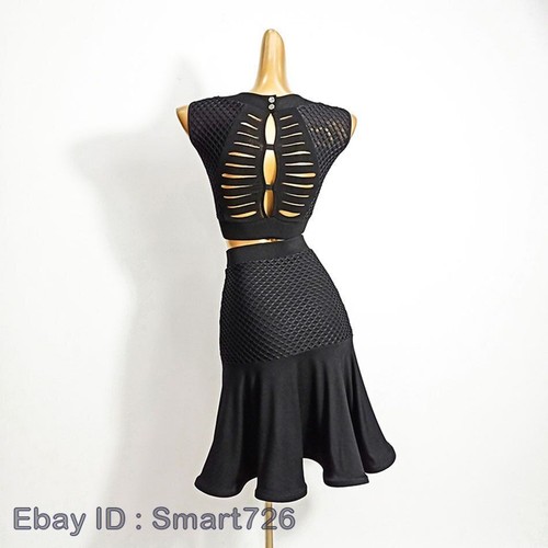 Black Striped Latin Dance Skirt Dancing Performance Women Tops Ballroom Dress - Picture 14 of 27