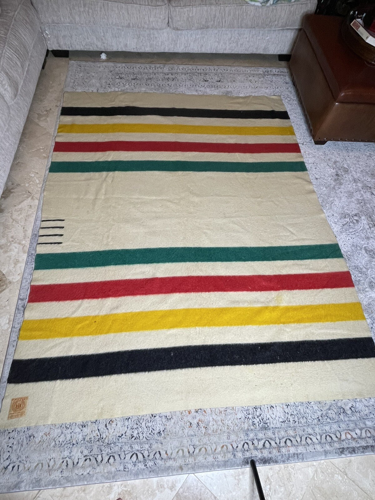 Hudson's Bay 4 Point 100 Wool Blanket Made in England 88 X 72 Inches