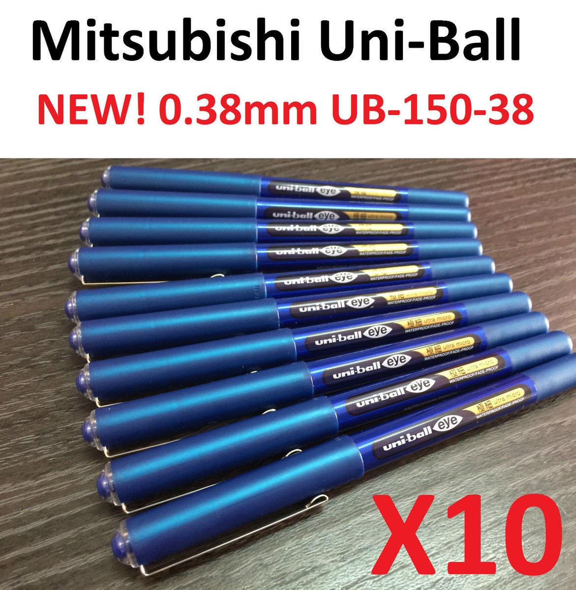 10x BLUE Uni-ball Eye Micro Pens Made in Japan UB-150 mm Uniball  Mitsubishi