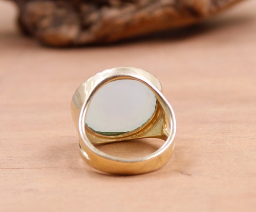 Solid 925 Sterling Silver Jewelry Big Chalcedony Gold Plated Ring Size 7.5 US - Picture 4 of 5