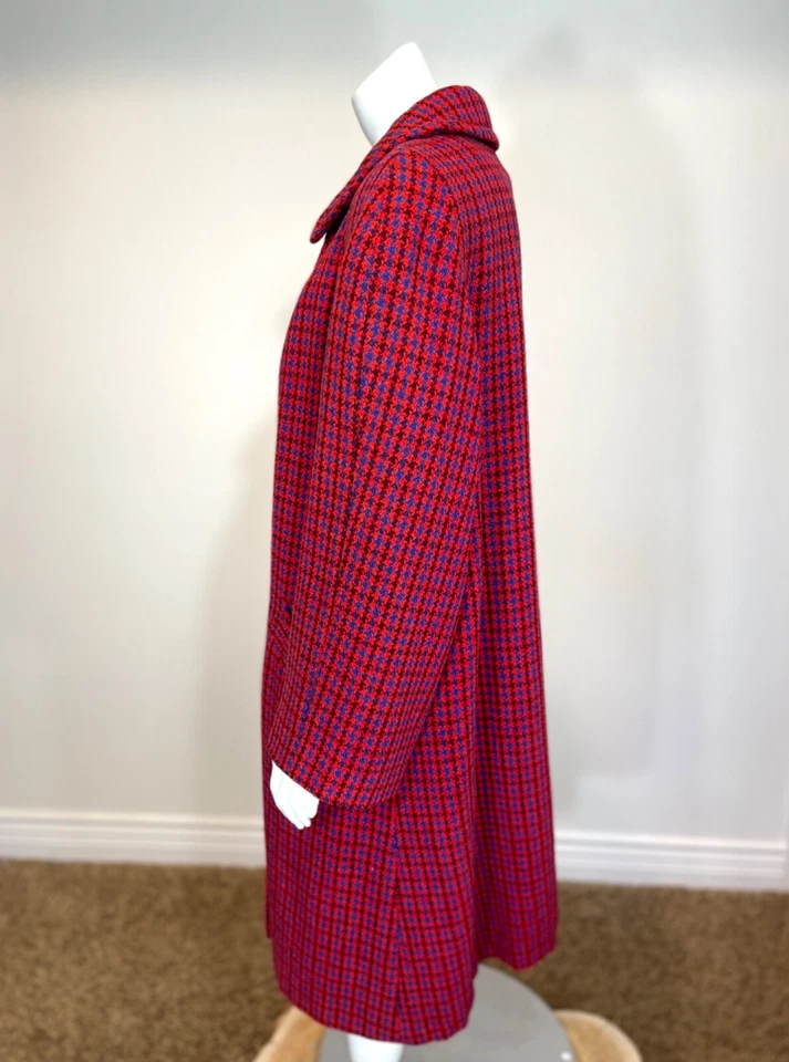RARE Vintage 60’s HARRIS TWEED SCOTTISH WOOL COAT Jacket Mod Plaid Tartan Red - Image 4 of 4
