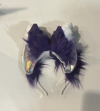 Purple And White Holographic Cat Dog Wolf Ears Furry