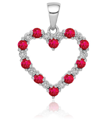 10K massiver Weißgold 0,39 ct roter Rubin Diamant Akzent Medium Herz Anhänger