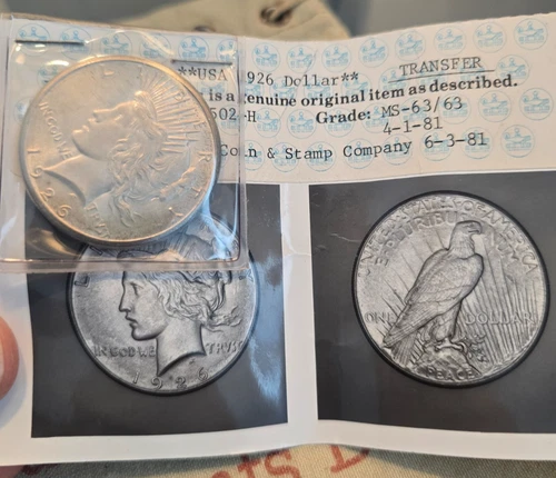 1926 Peace Silver Dollar $1 – MS63 – ANACS Photo Grade Era (1981) Vintage Holder
