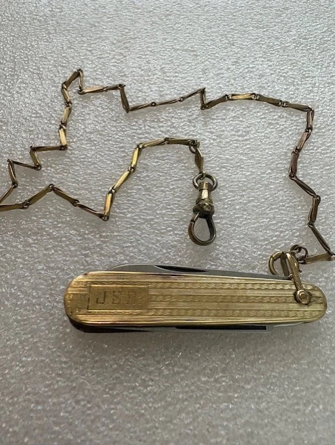 Navaja de Bolsillo Vintage Lustern 5 1/4" Color Dorado y Pick con Cadena Llavero Foto 2 de 4