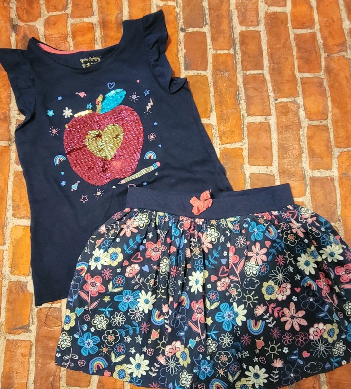 Cynthia Rowley Back To School Sequin Skort Set Sz 10 12 10/12 Apple First Day