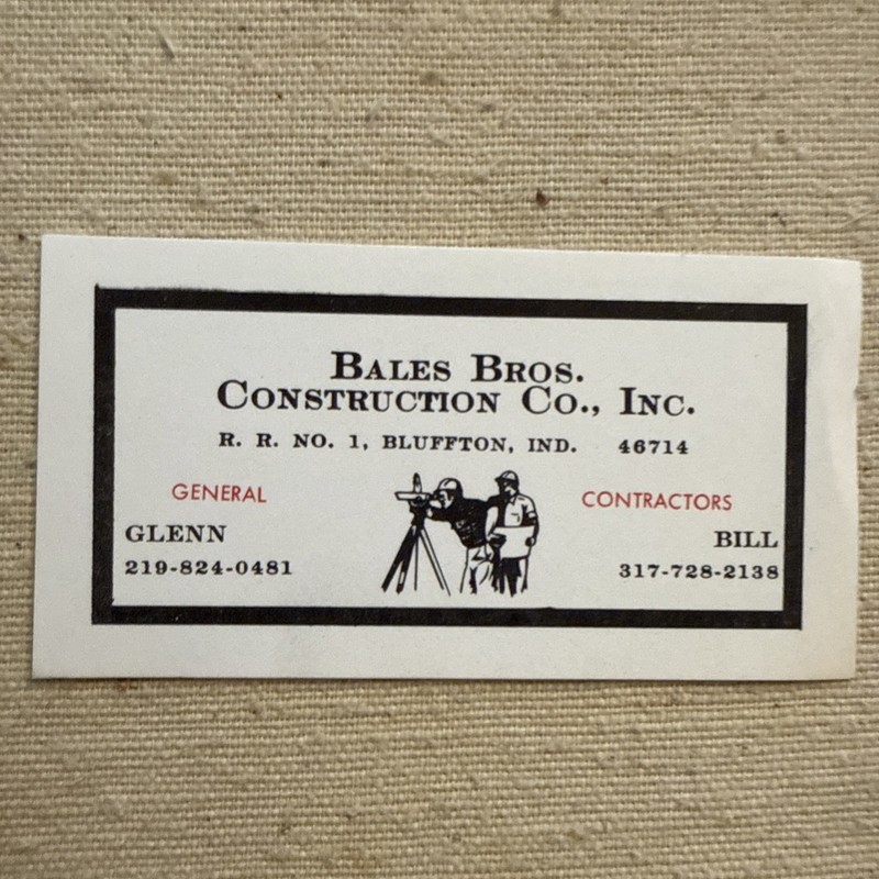 Vintage Business Card Construction Company Bluffton Indiana Contractor Bales Bro
