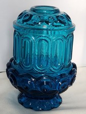 Vintage Moon & Stars Peacock Blue Glass Fairy Lamp