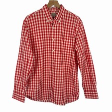 J CREW Mens Red Gingham Check Button Down Shirt Long Sleeves Large Preppy Casual