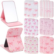 12 Pcs Pink Bow Compact Mirror Bulk for Women Travel Makeup Handheld Folding ...