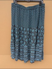 Sag Harbor Medallion Midi Skirt Boho Tiered Geometric Sz L Blue Brown Festival