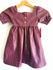 Vince Camuto Girls 3T Purple Faux Leather Fit & Flare Puff Sleeve Dress