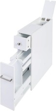 Slim Bathroom Storage Cabinet with Toilet Paper Holder White Slide-Out