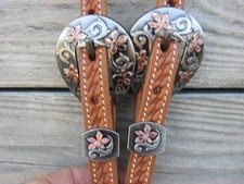 West 74 Light Oil Leather 5/8" One Ear Copper Wildflower Buckles Headstall