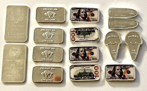 Fractional Silver 15x 1 Gram .999 Silver Bars Rounds Mixed Lot Buffalo Germania