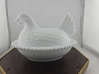 Vintage Indiana Glass Hen on Nest White Milk Covered Chicken Candy Dish 7 Inch