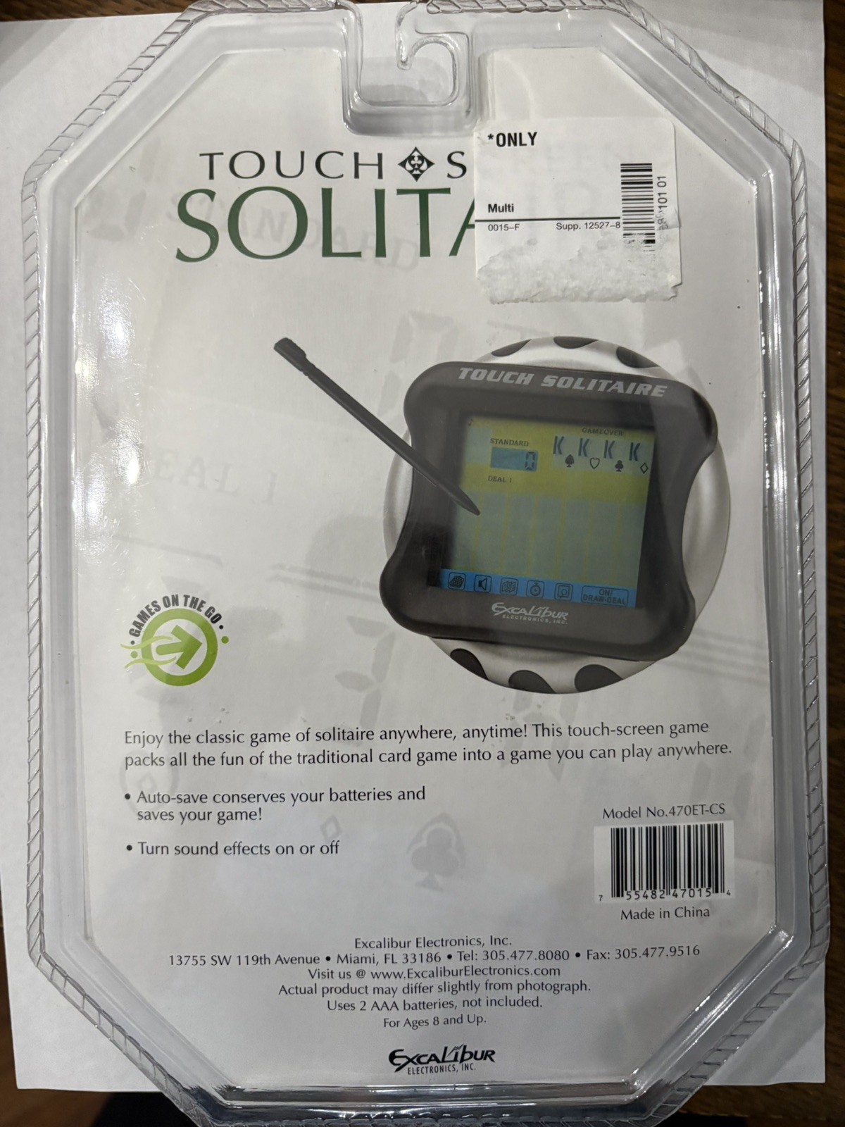 Excalibur Electronics-Touch Screen Solitaire Game Handheld Large LCD Screen New