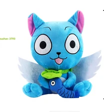 Fairy Tail Happy Holding Fish Plush Stuffed Cotton Doll Cushion Collectible Gift