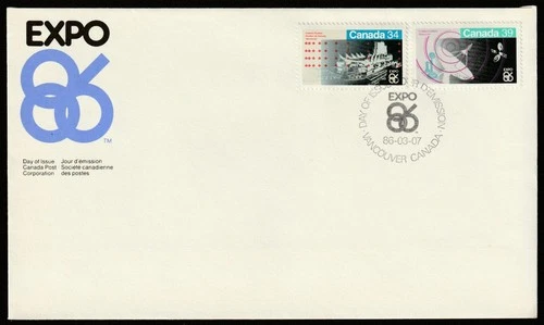Canada #1078-1079, EXPO 86, Official First Day Cover, FDC 1986
