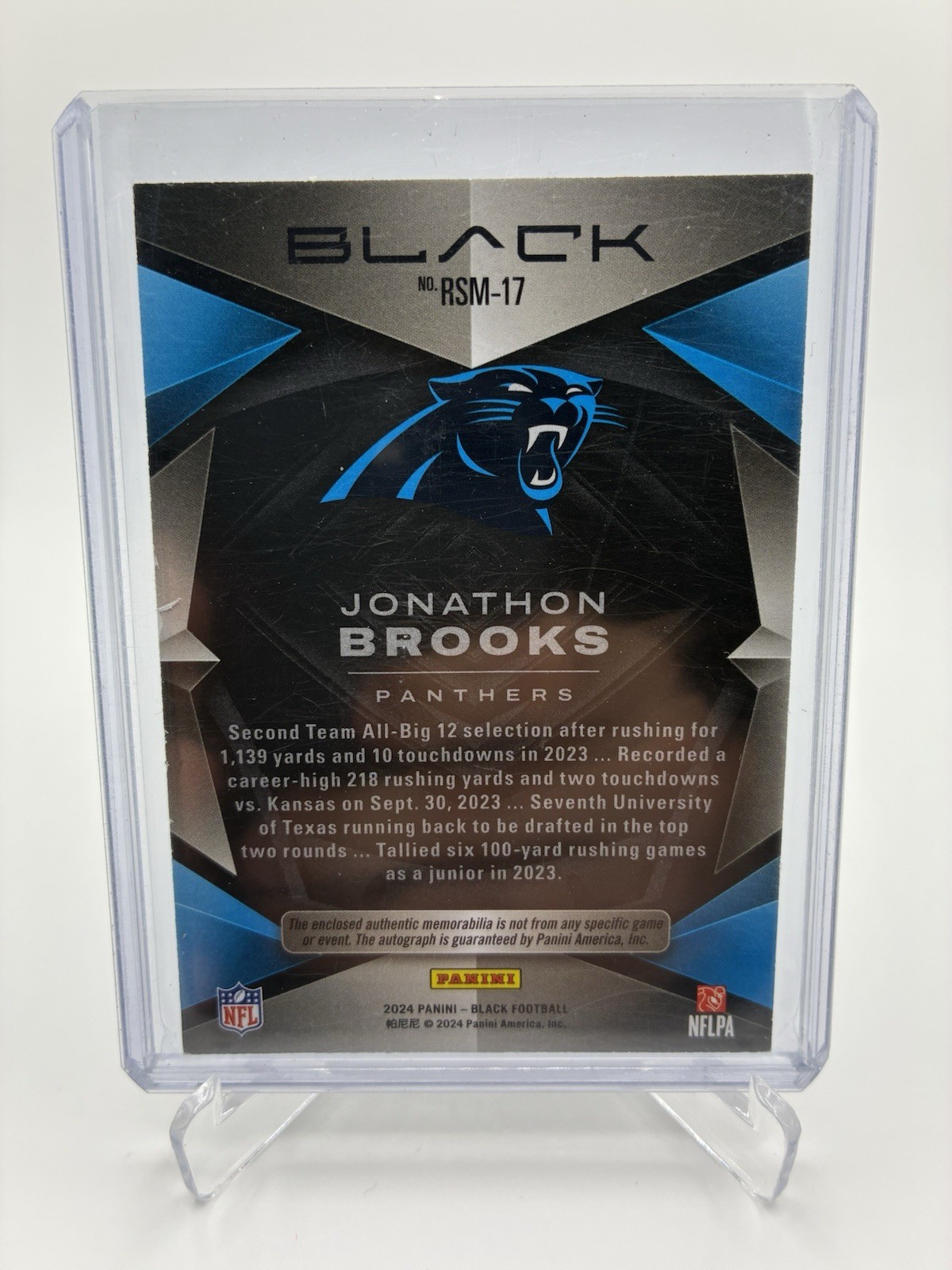 2024 Panini Black Football - JONATHON BROOKS #RSM-17 - Rookie Patch Auto #/50 view 3
