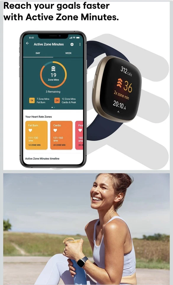 Fitbit Versa 3 Aktivitäts-Tracker - Nachtblau/Aluminium Softgold - Bild 3 von 4