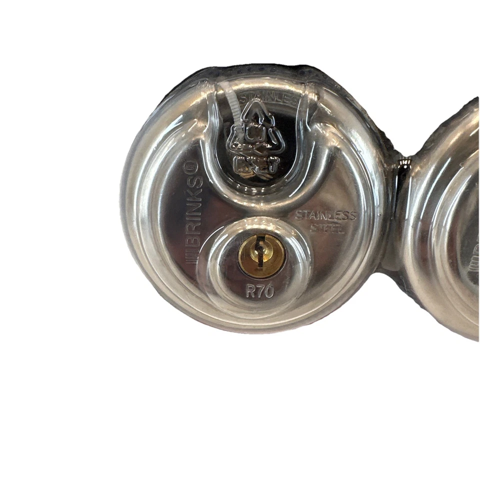 Brinks Discus Padlock 3 Pack Stainless Steel 70mm Keyed Alike with 5/8in Shackle - Image 2 of 4