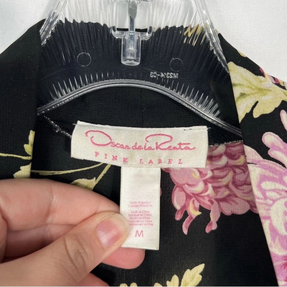 Oscar De La Renta Rosa Etiqueta Vintage Y2K Negro Floral Sedoso Corbata Kimono Bata M Foto 2 de 4