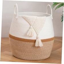 Blanket Basket with Handle, Storage Basket for Living Room, 60L Brown  White