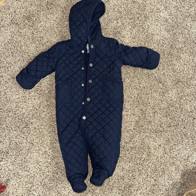 Ralph Lauren Baby Quilted Snow Suit 9M One Piece Navy Fleece Lined 