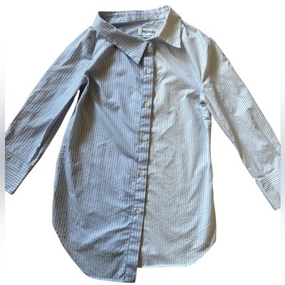 Monse Made in Italy Asymetric Button-Up Cotton Stripe Shirt White/Blue Size 4