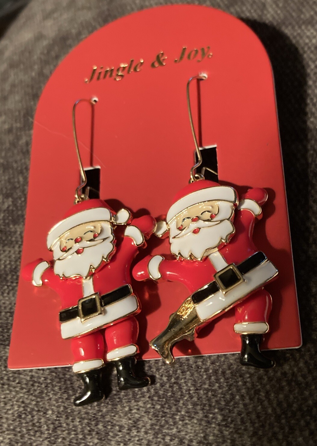 JINGLE & JOY ADORABLE Gold Christmas Santa Earrings W/Movable Legs & Head NIB!