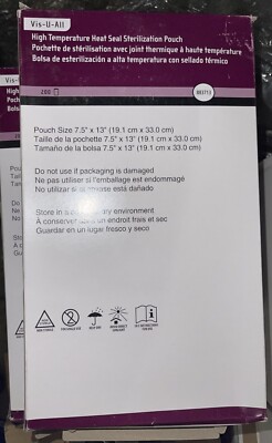 Steris Vis-U-All High Temperature Sterilization Pouches Box of 200 Ref # 883713