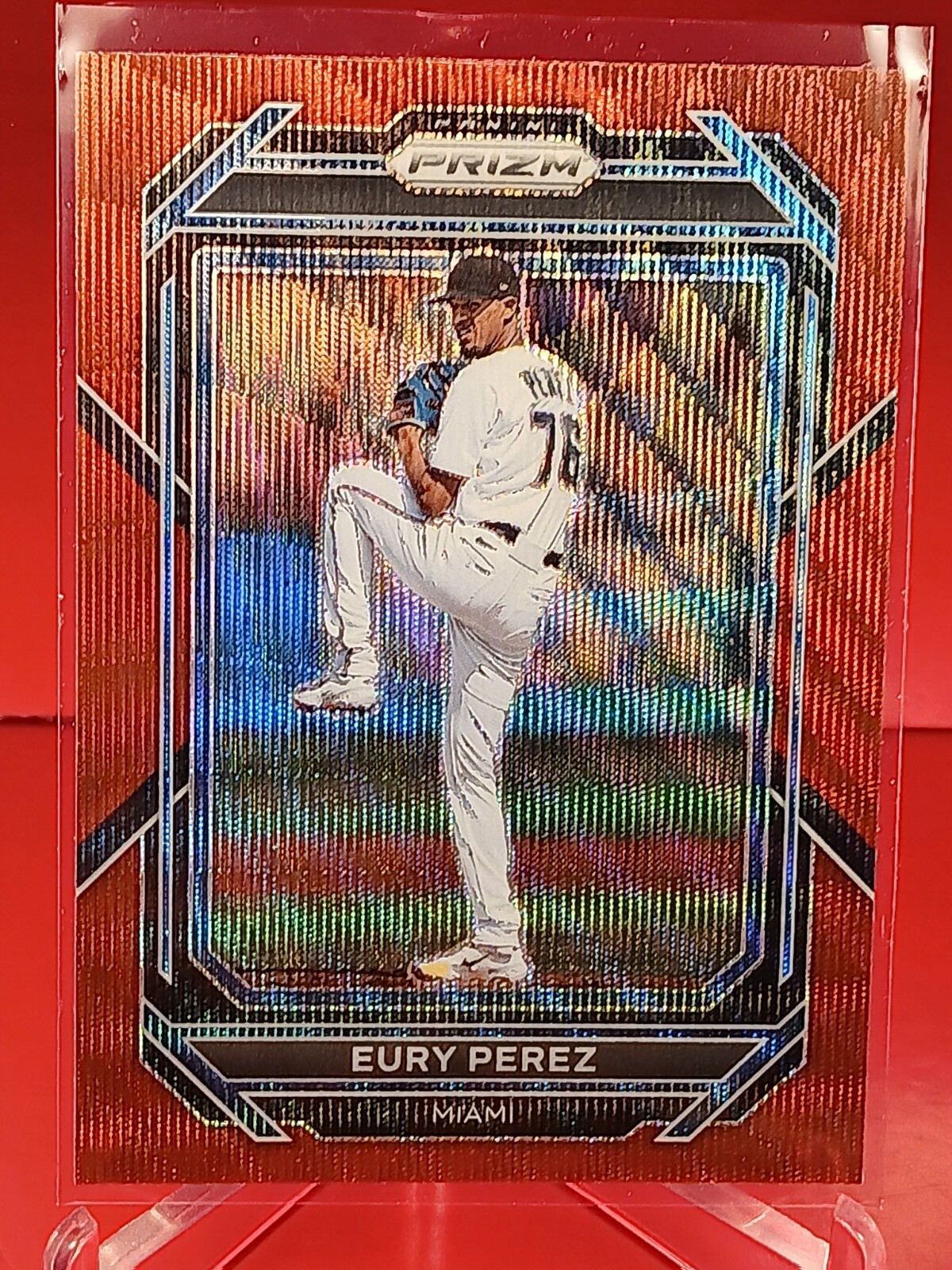 2023 Panini Prizm #17 Eury Perez Red Wave Prizm Miami Marlins