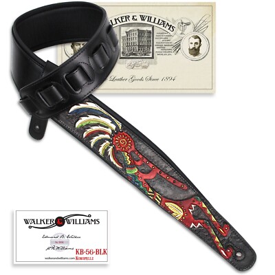 Walker & Williams KB-56-BLK Carved Leather Multi Color Kokopelli Design Strap