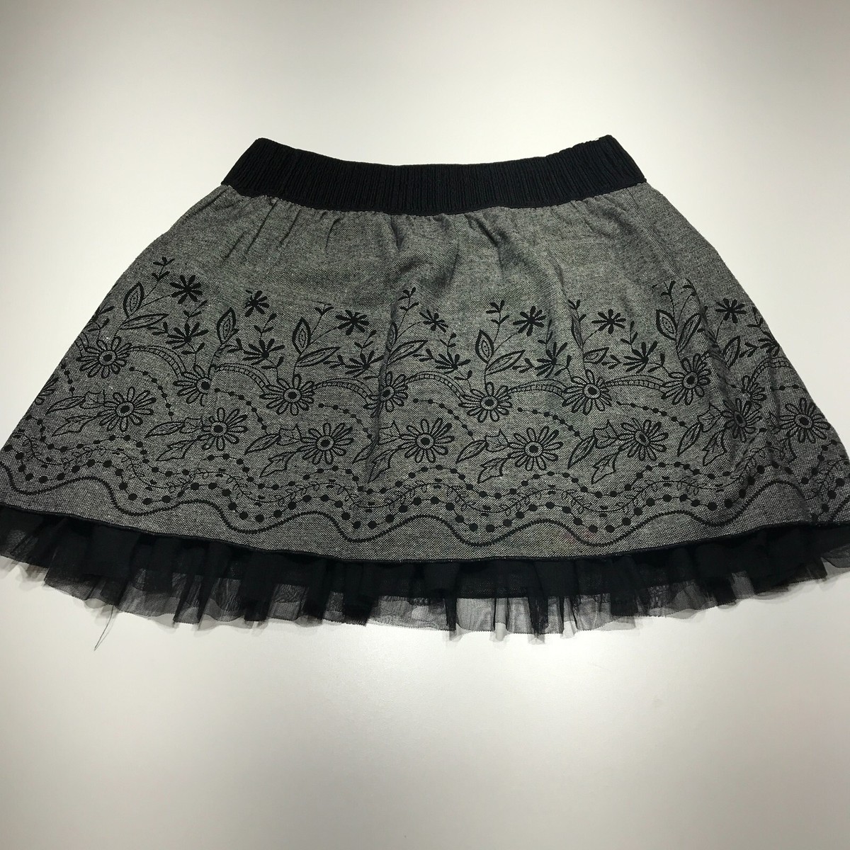 Joe Benbasset Skirt Size XL Gray Pull On Floral Embroidered Tulle