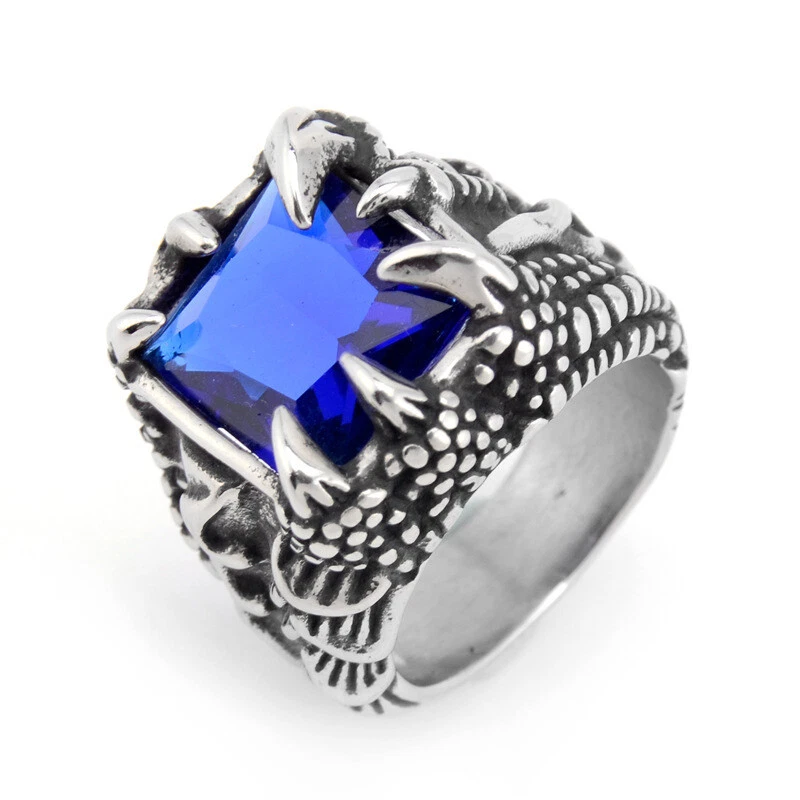 Anel masculino de aço inoxidável com garra de dragão ônix feito pelo homem para motociclista tamanho 7-13 - Imagem 2 de 4