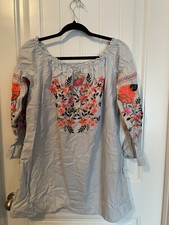 Free People Off The Shoulder Embroidered Floral White Boho Dress Size Medium